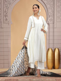 Stylish White Embroidered Readymade Salwar Suit