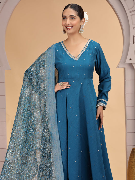 Readymade Teal Blue Embroidered Salwar Suit
