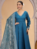 Readymade Teal Blue Embroidered Salwar Suit