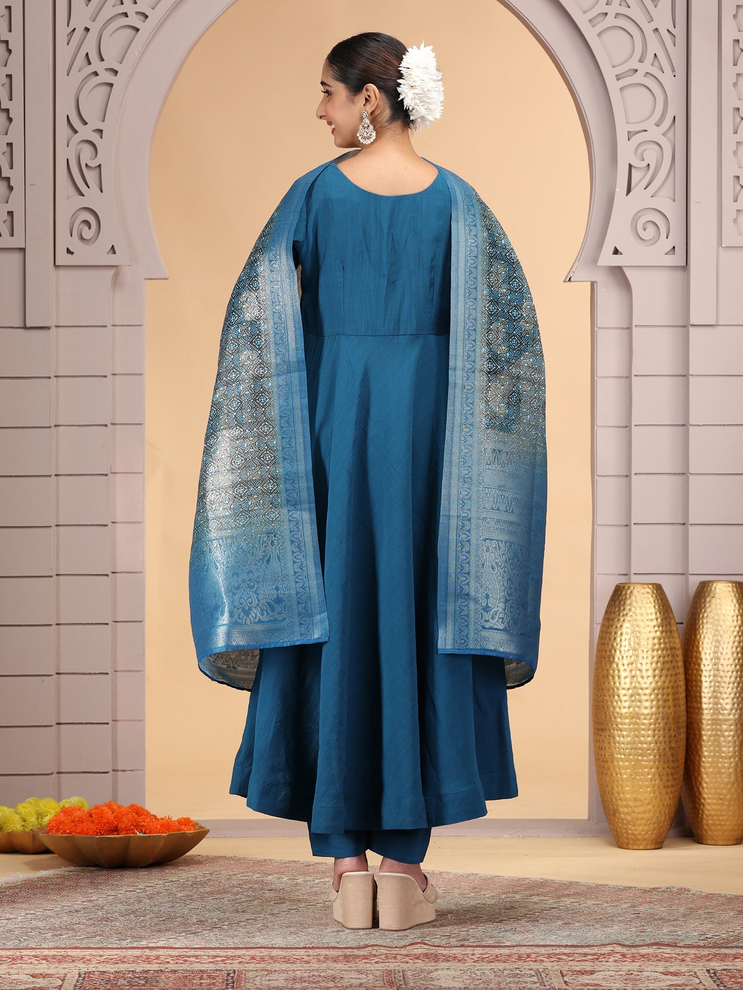 Readymade Teal Blue Embroidered Salwar Suit