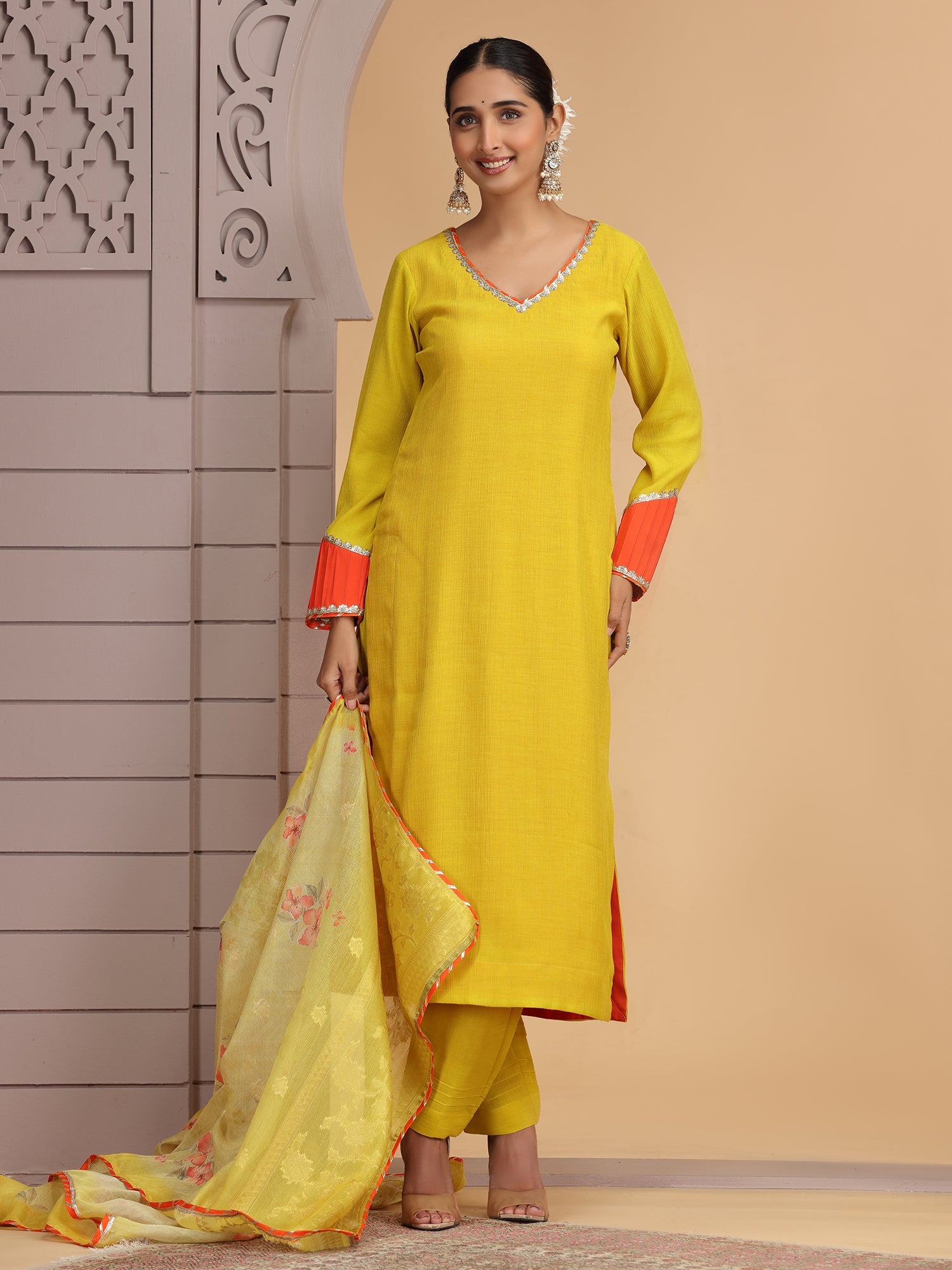 Yellow Embroidered Readymade Salwar Kameez