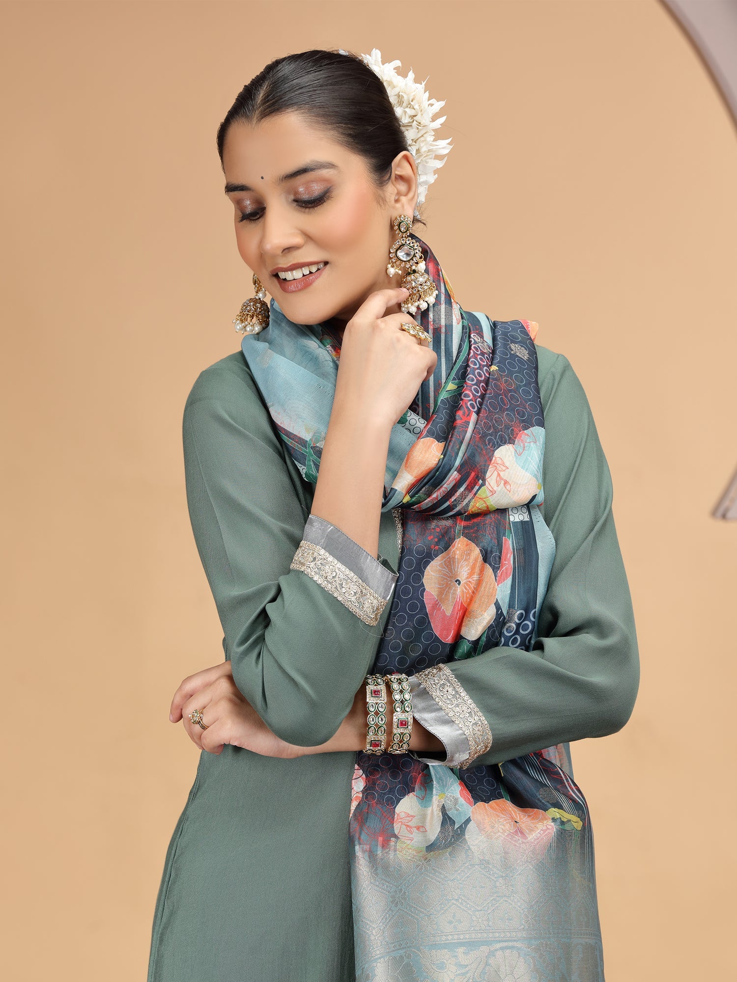 Pista Green Sequin Embroidered Salwar Suit