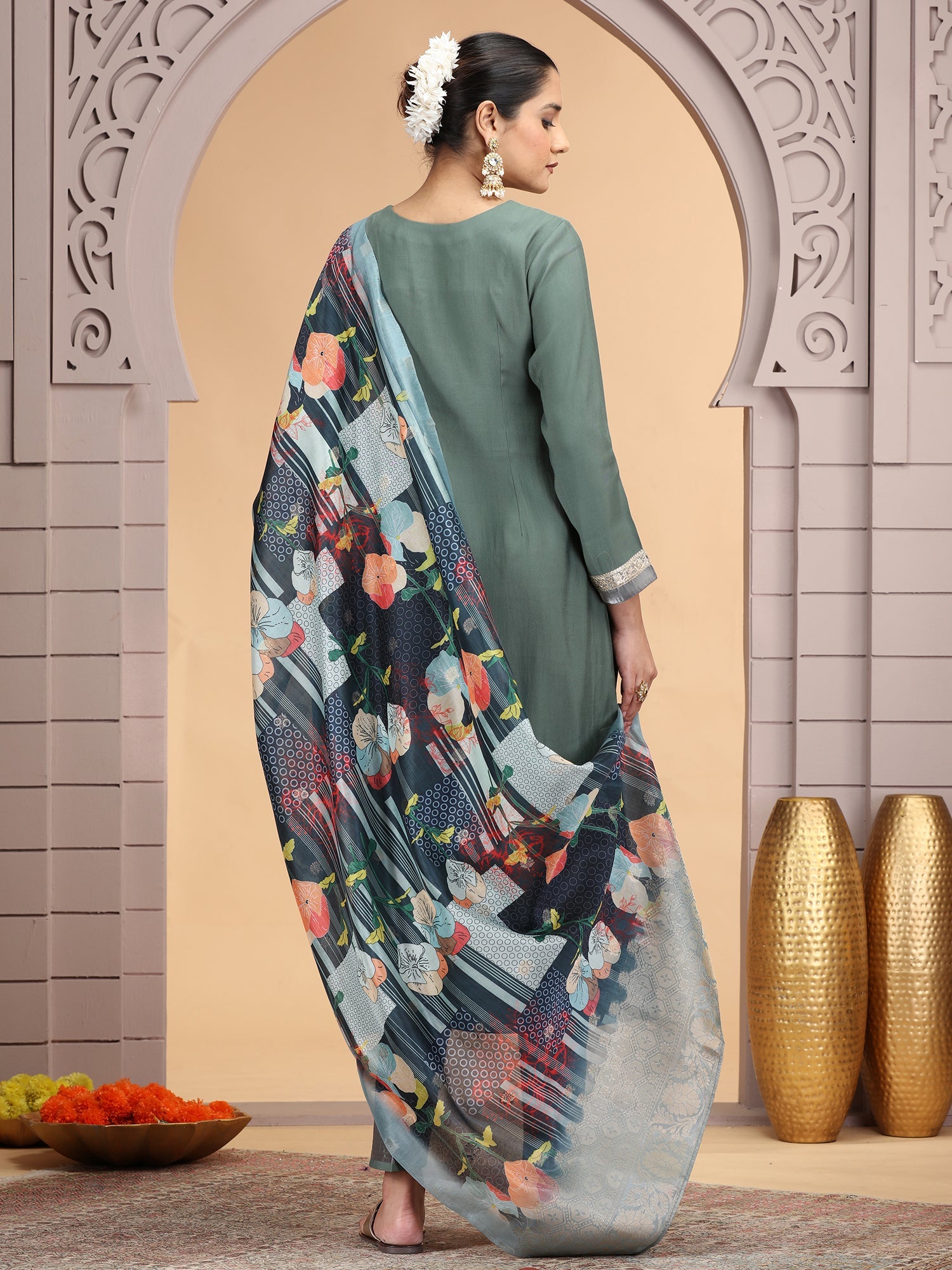 Pista Green Sequin Embroidered Salwar Suit