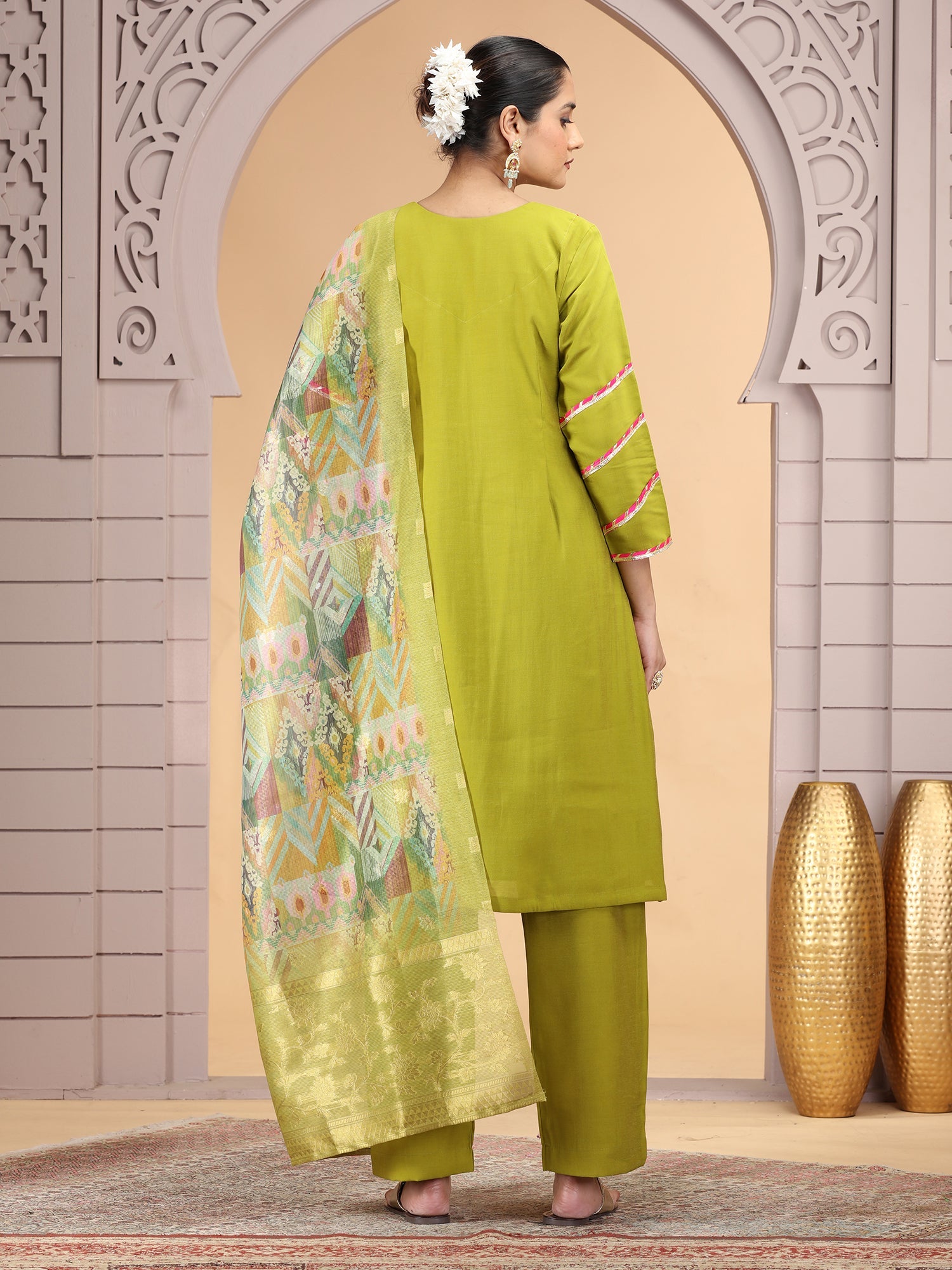 Readymade Lime Green Embroidered Salwar Suit