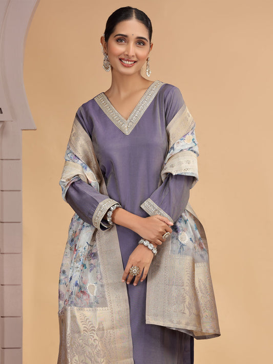 Readymade Purple Embroidered Salwar Kameez