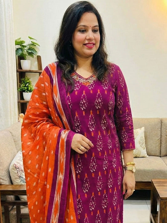 Purple Festive Wear Cotton Salwar Kameez