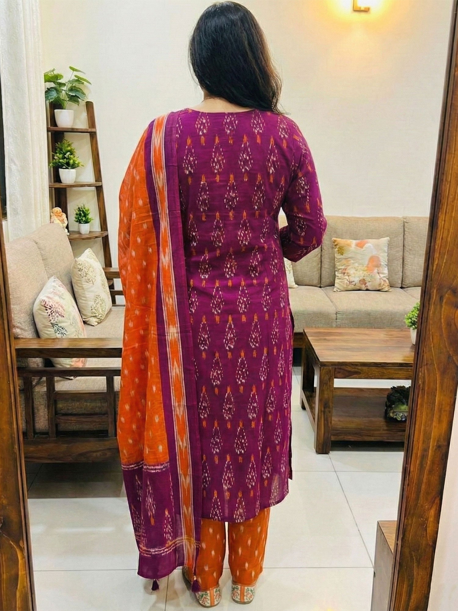 Purple Festive Wear Cotton Salwar Kameez