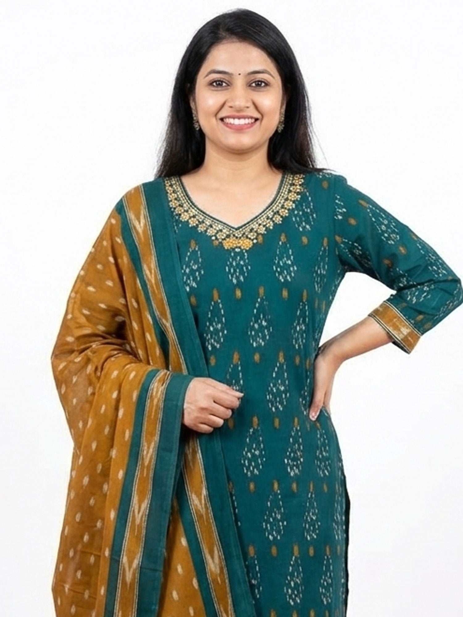 Teal Blue Readymade Salwar Kameez With Dupatta