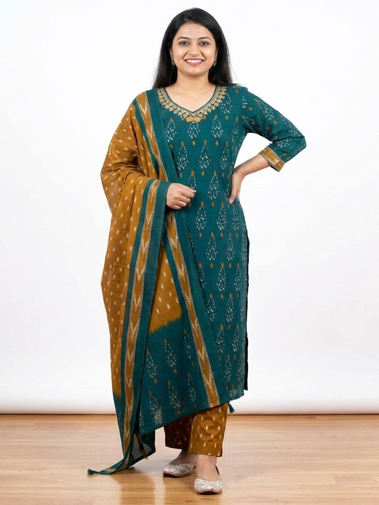 Teal Blue Readymade Salwar Kameez With Dupatta