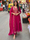 Rani Pink Embroidered Anarkali Style Salwar Suit