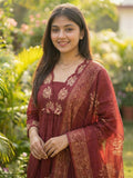 Brown Readymade Festive Salwar Kameez In Print
