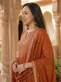 Orange Sequins Embroidered Cotton Salwar Kameez