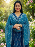 Blue Floral Printed Salwar Kameez With Dupatta