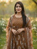 Brown Cotton Salwar Kameez In Sequins Work