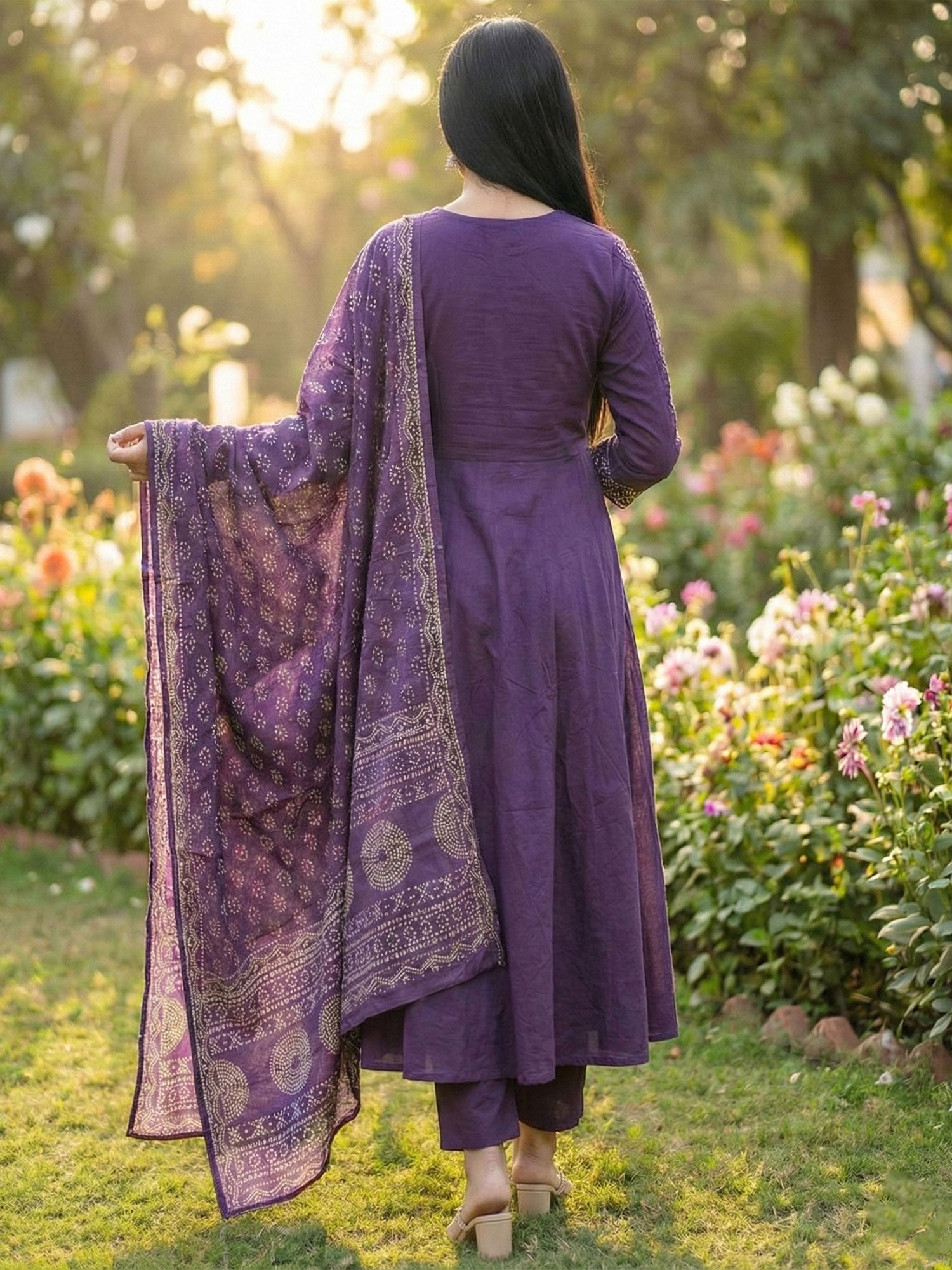 Purple Readymade Salwar Suit In Anarkali Style