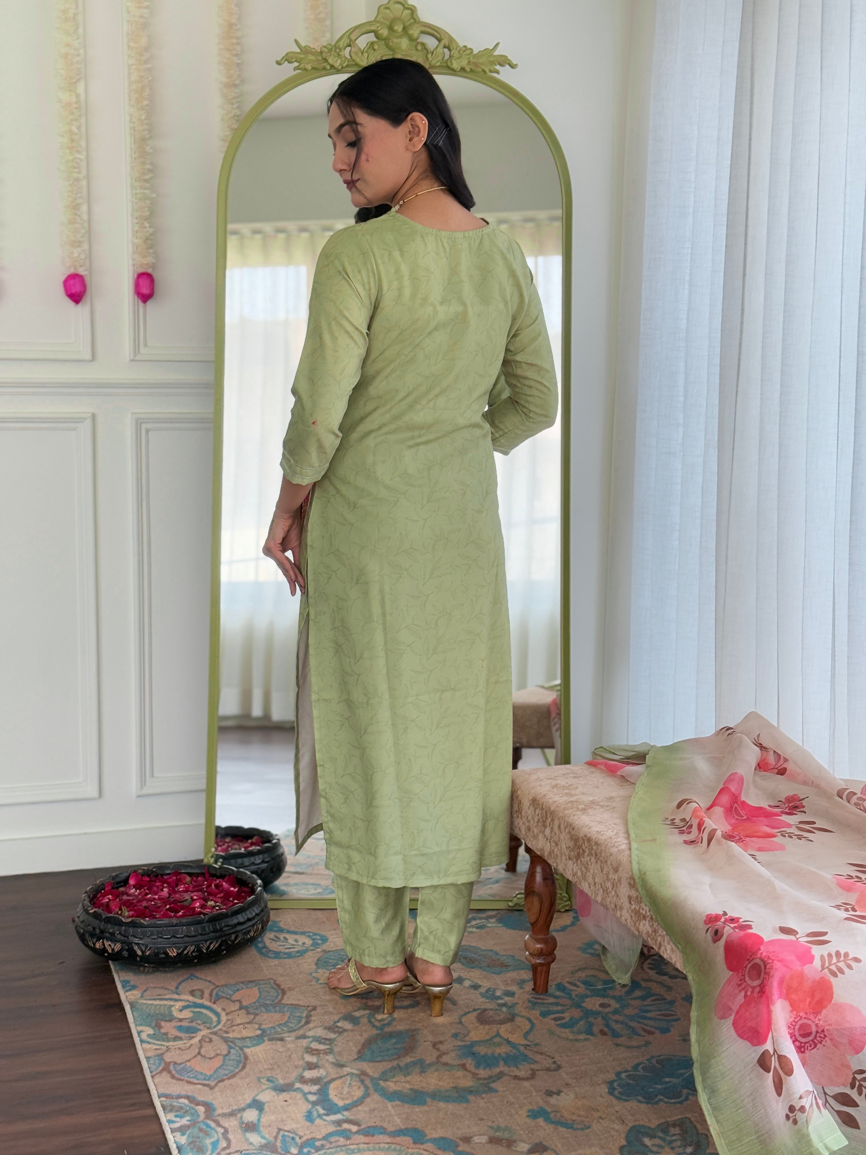 Pista Green Viscose Embroidered Salwar Suit