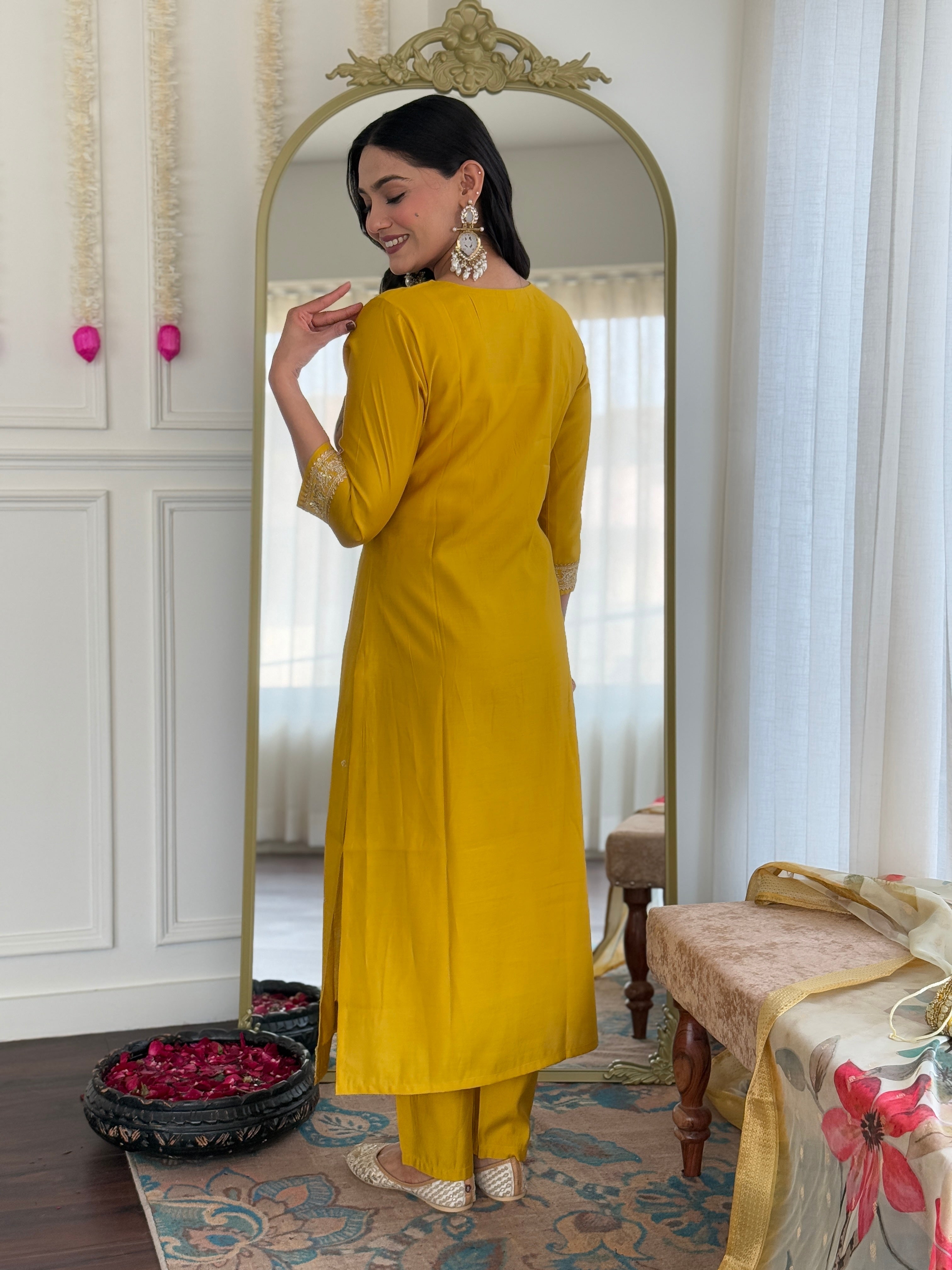 Mustard Yellow Straight Cut Salwar Kameez