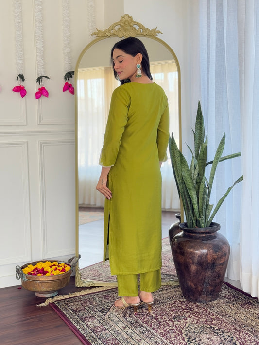 Readymade Green Viscose Embroidered Salwar Suit
