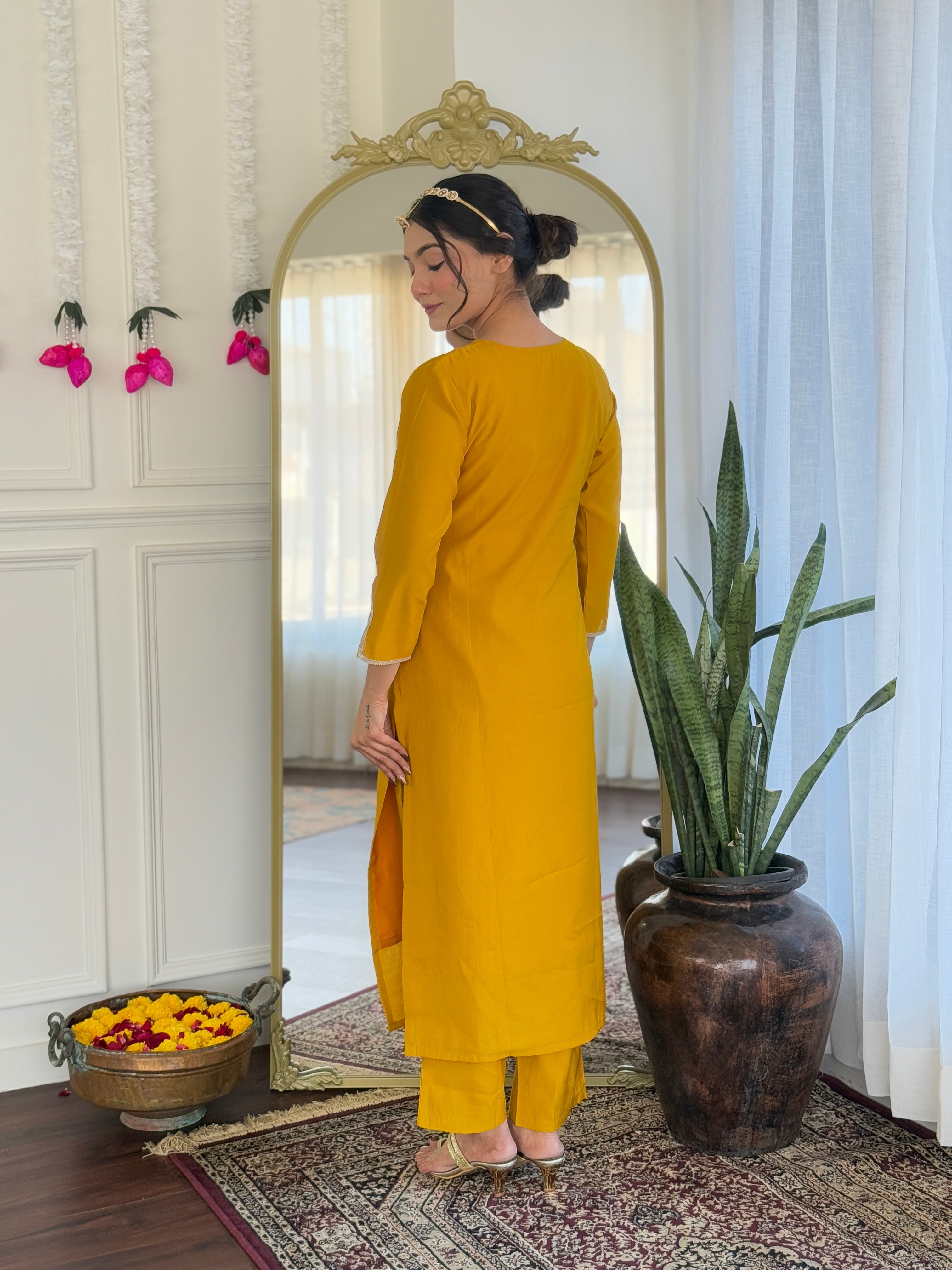 Yellow Readymade Salwar Kameez In Viscose