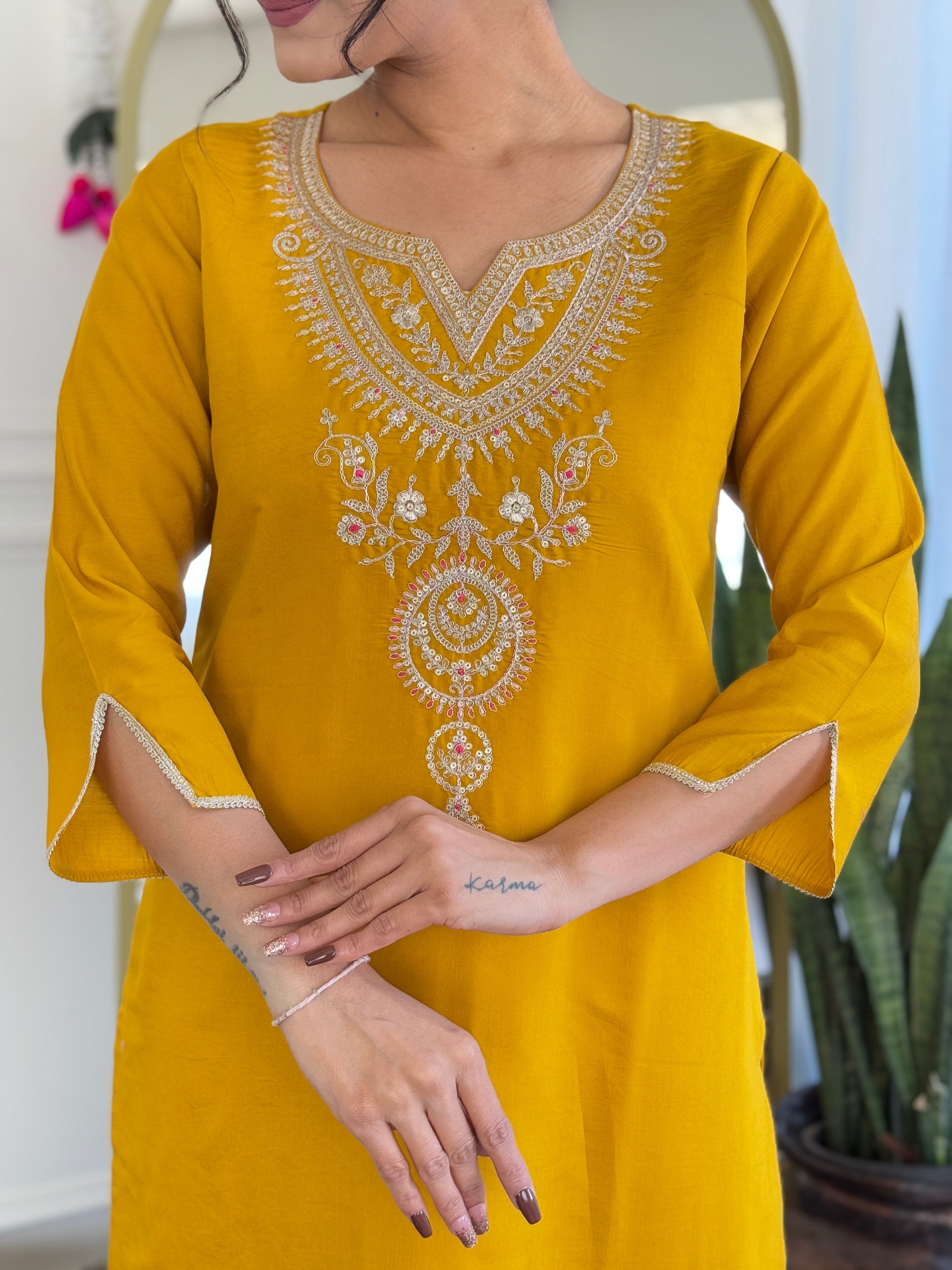 Yellow Readymade Salwar Kameez In Viscose