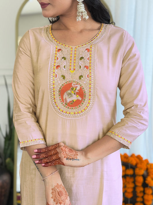Light Brown Embroidered Festive Salwar Suit