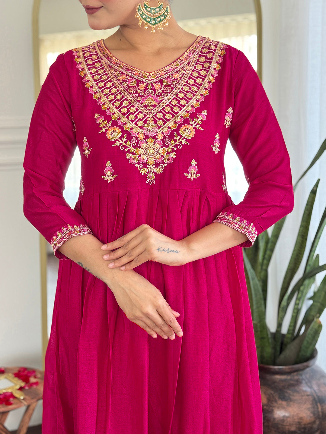Rani Pink Embroidered Party Wear Salwar Suit