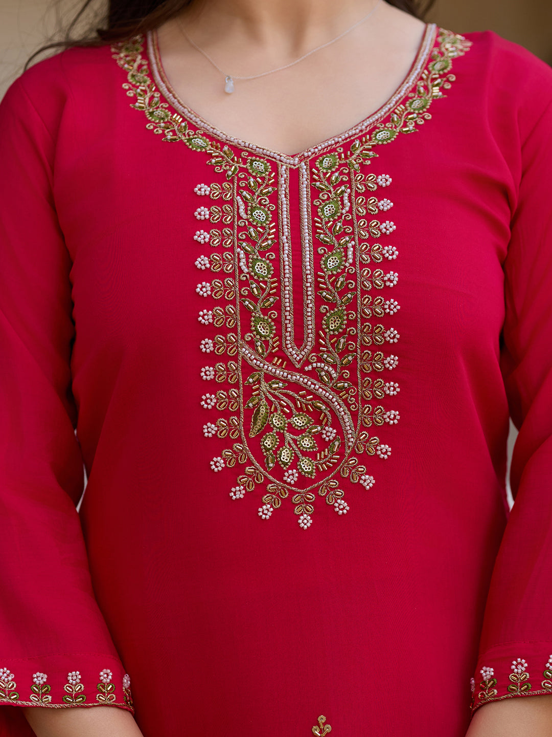 Red Embroidered Readymade Salwar Suit