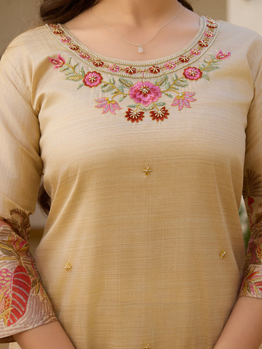 Beige Embroidered Party Wear Salwar Suit