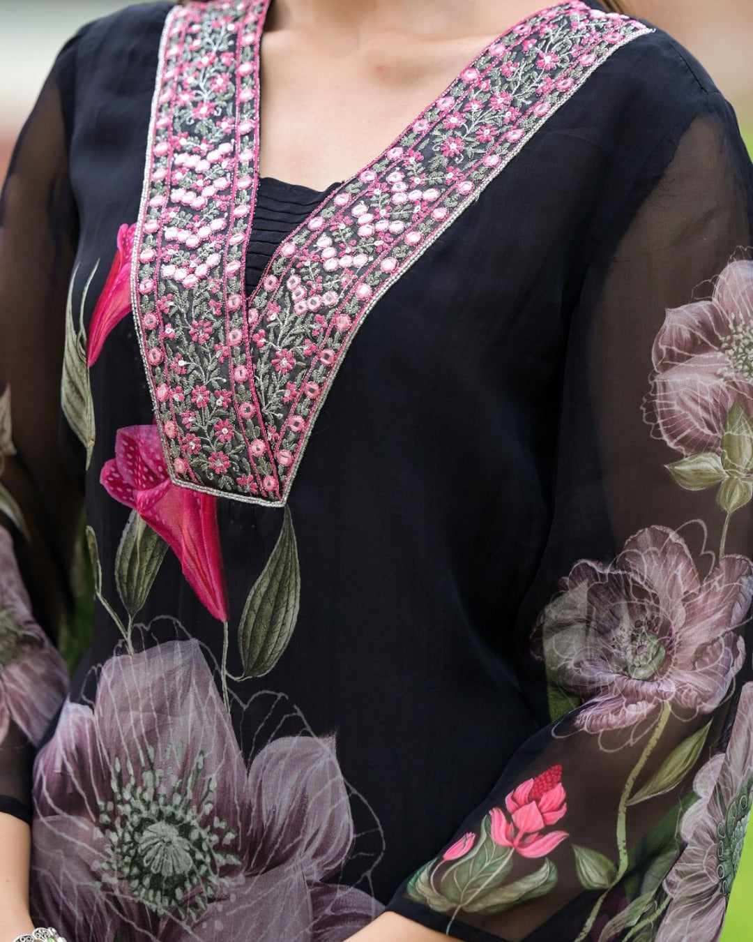Black Floral Printed Salwar Kameez