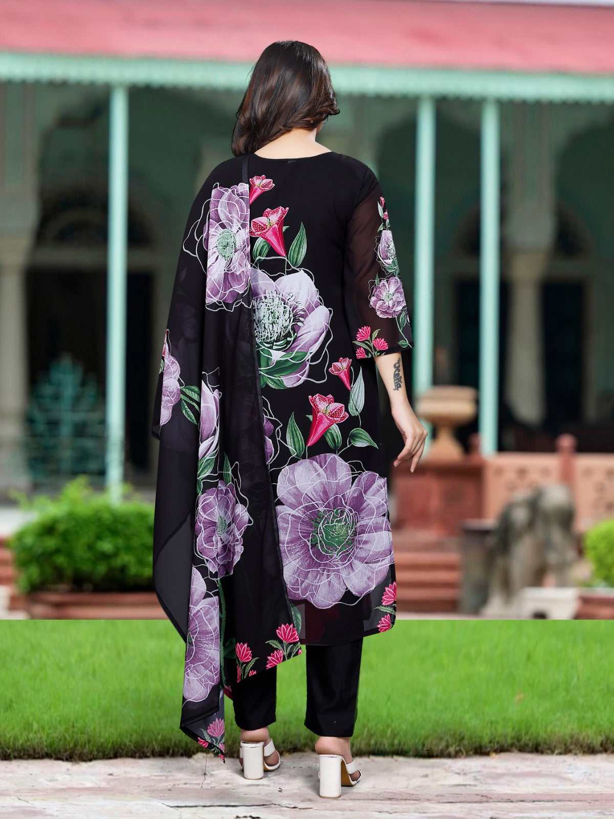 Black Floral Printed Salwar Kameez