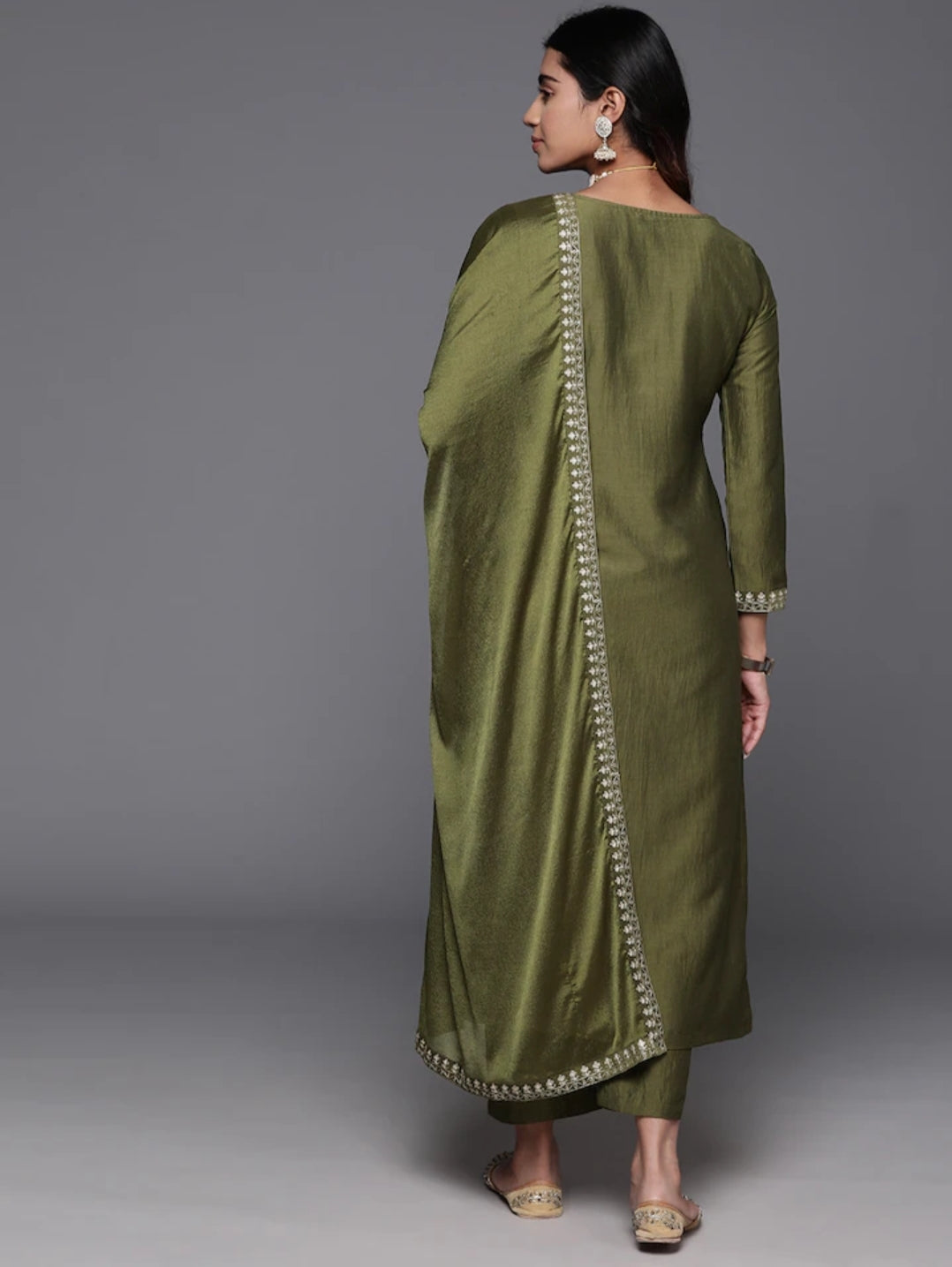 Green Chanderi Silk Readymade Salwar Suit