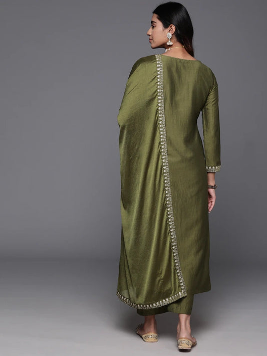 Green Chanderi Silk Readymade Salwar Suit