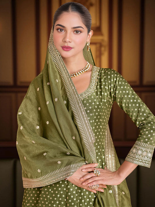 Banarasi Jacquard Neck Embroidered Kurta With Dupatta