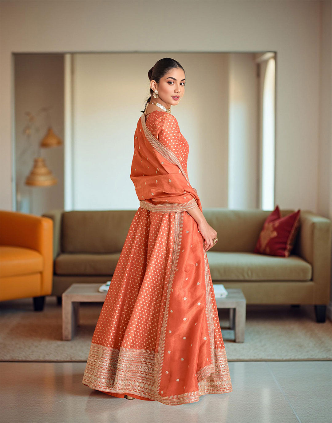 Banarasi Jacquard Neck Embroidered Kurta With Dupatta