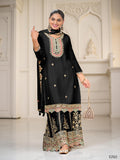 Black Art Silk Embroidered Kurta With Sharara