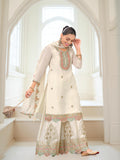 Cream Art Silk Embroidered Kurta With Sharara
