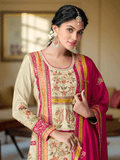 Cream Chinon Fabric Stitched Sharara Suit