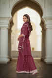 Maroon Art Silk Embroidered Kurta With Sharara and Dupatta