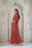 Rust Art Silk Embroidered Kurta With Sharara and Dupatta