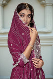 Wine Art Silk Embroidered Kurta With Sharara and Dupatta