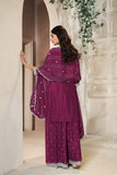 Wine Art Silk Embroidered Kurta With Sharara and Dupatta