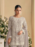 Grey Embroidered Pant Suit In Georgette