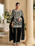 Black Embroidered Pant Suit In Georgette
