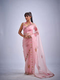 Baby Pink Organza Saree Stone Work