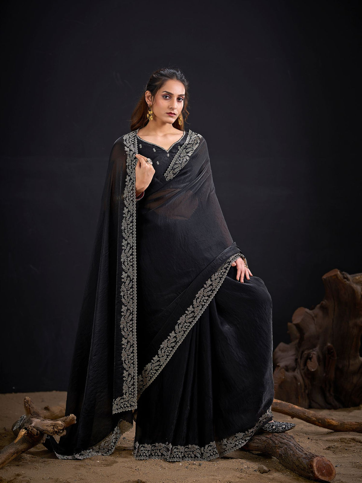 Black Party Wear Art Silk Saree