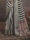 Black and White Art Silk Striped Saree