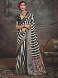 Black and White Art Silk Striped Saree