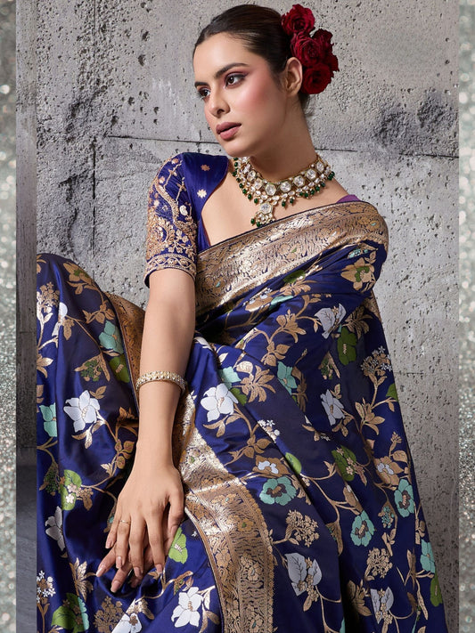 Blue Silk Woven Banarasi Saree