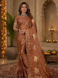 Brown Organza Saree With Sequin Embroidery