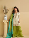 Cream Embroidered Kurta with Green Sharara Suit